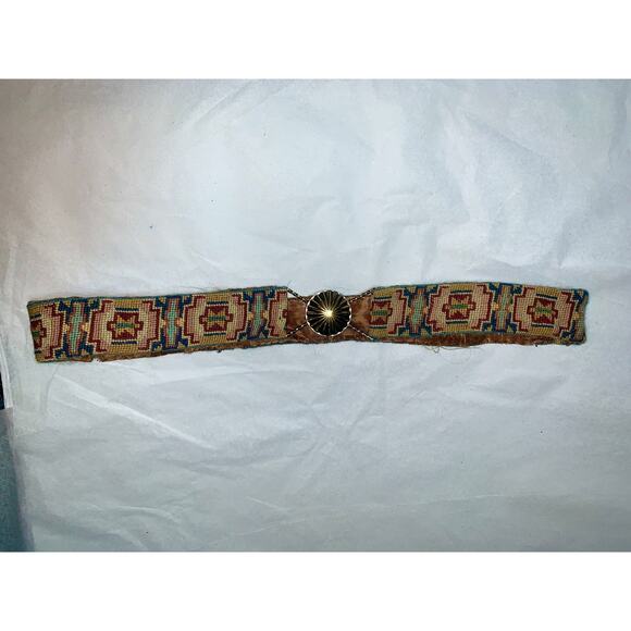 VINTAGE 20'S-40'S NEEDLEPOINT PETITPOINT BELT W/BRASS CLASP GREAT COLORS! 30" - Picture 8 of 10